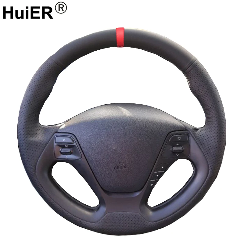 

HuiER Hand Sew Car Steering Wheel Cover Red Marker For Kia K3 2013 K2 2015 Ceed Cee'd 2012-2017 Cerato 2013-2017 Car Styling