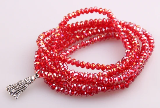 

Free shipping 5 Strands Crystal with Alloy Tassel Beads Stretched Bracelets Red Pacet Bead Yoga Bracelet & Necklace