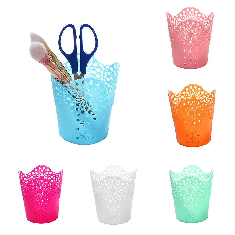 

2018 New Hollow Flower Pen Pot Makeup Brush Holder Desk Rubbish Storage Basket Vase Pot Home Office Storage Accessories