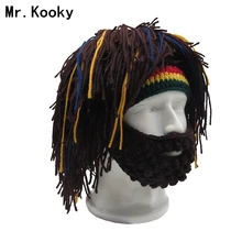 Mr.Kooky парик борода шляпа раста шапочка пещерный человек бандана ручной работы крючком Gorro зимний мужской костюм на Хэллоуин забавные подарки на день рождения