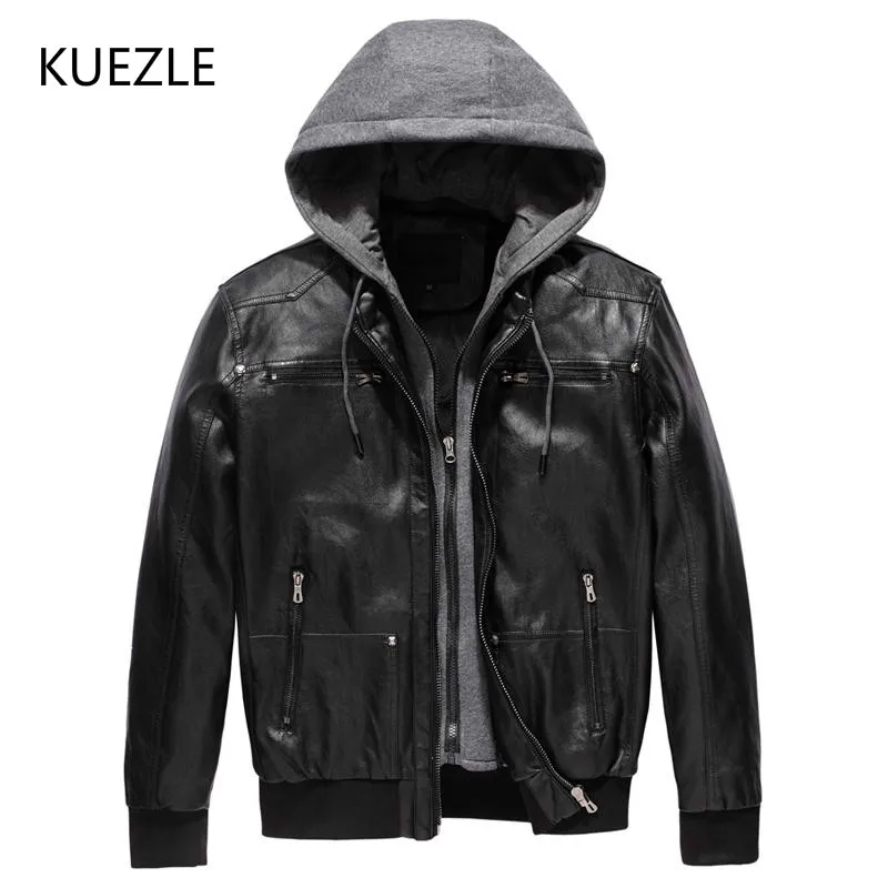 black leather coat with hood
