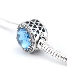 Голубой Кристалл бусины для изготовления ювелирных изделий стерлингового серебра 925 сияющее сердце Подвески Подходит европейский браслет Berloque