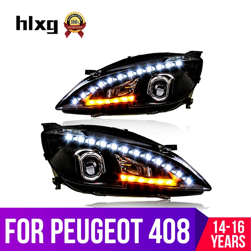 Для peugeot 408 2014 2015 2016 светодиодные фары авто дневные ходовые автомобили поворотник