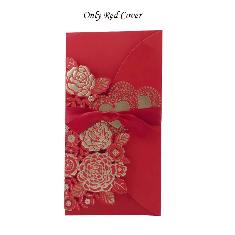 50 шт лазерная резка розовое сердце свадебные приглашения открытки поздравительные открытки на заказ с ленты для свадебного украшения вечерние принадлежности для мероприятий - Цвет: Only Red Cover
