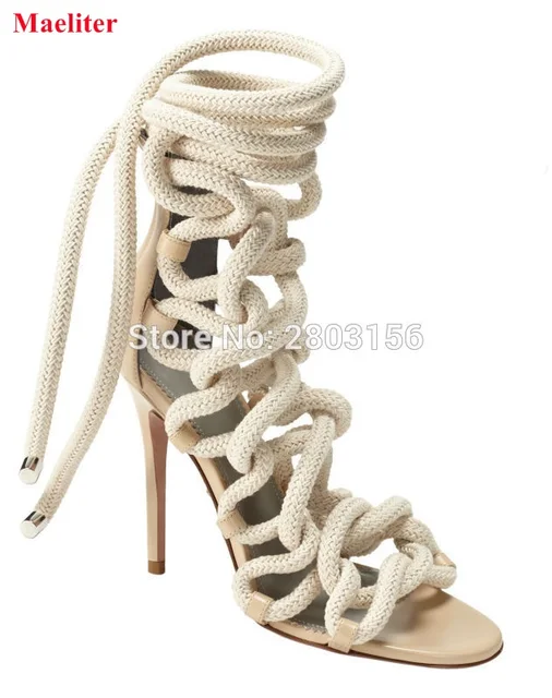 Sexy Rope Sandals Strappy High Heel Gladiator Sandals Boots Women Lace Up Thin Heel Boots Women