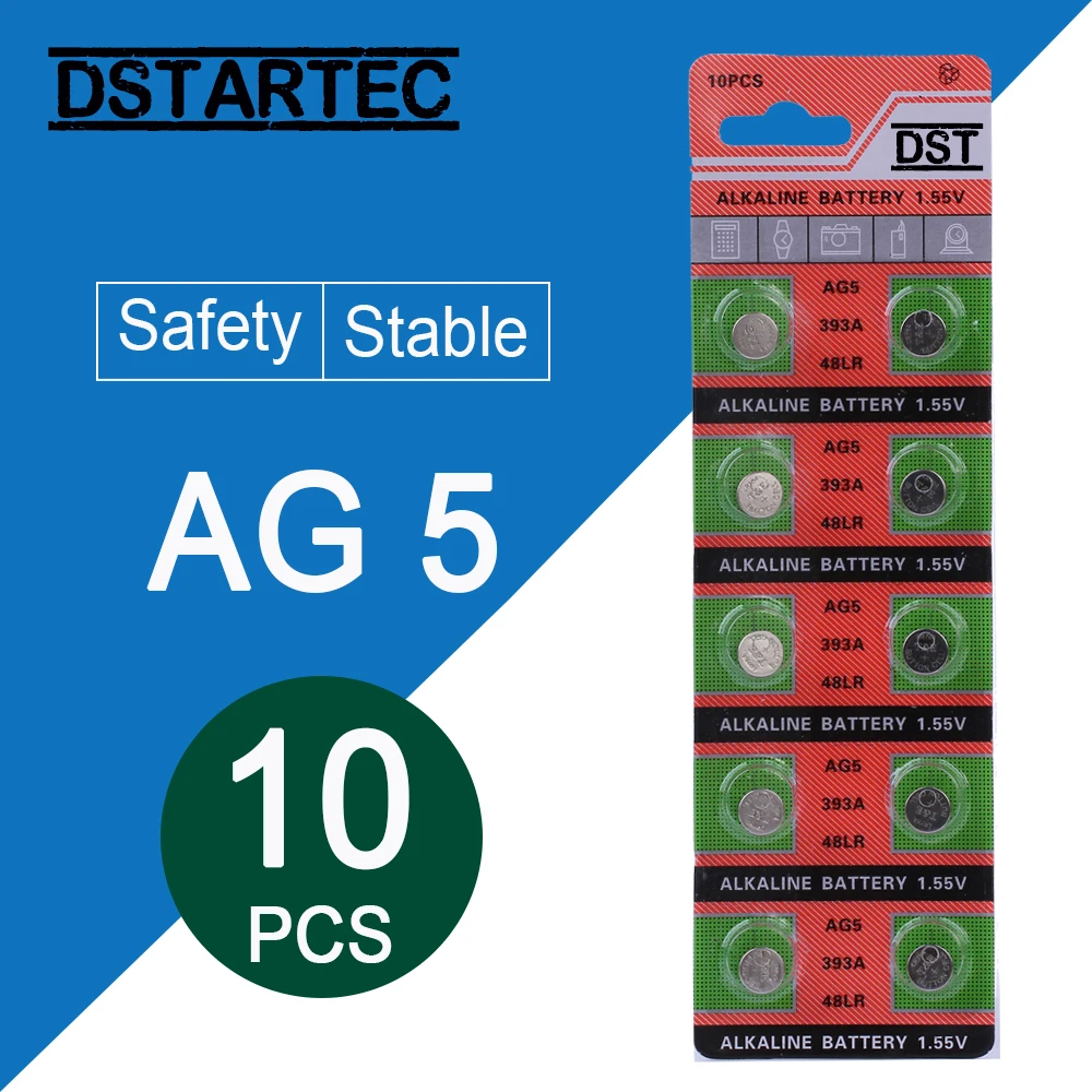 

10pcs 30mAh 1.55V AG5 AG 5 G5 393A LR48 LR754 15 193 LR48 D309 399 RW28 Button Batteries For Watch Toys Remote Cell Coin Battery