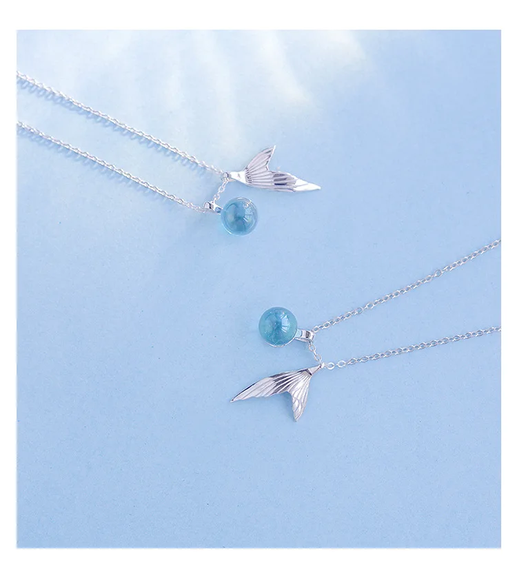 Mermaids Tears Necklace Crystal Teardrops Collarbone Chain Fishtail Pendant Jewelry Gift for Christmas and Valentines Day Baomabao Creative Ocean Blue Crystal Pendant for Women Girls