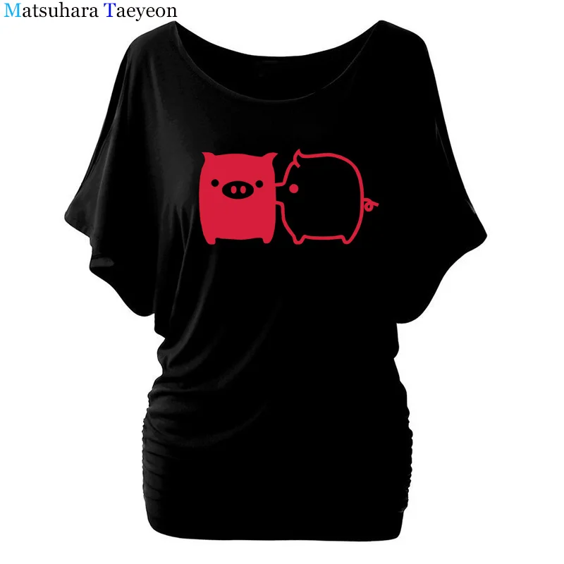 Футболка с рукавами «летучая мышь», хлопковая Футболка с принтом милой свиньи, женская футболка, летняя забавная рубашка, женская футболка, одежда TO01 - Цвет: 18