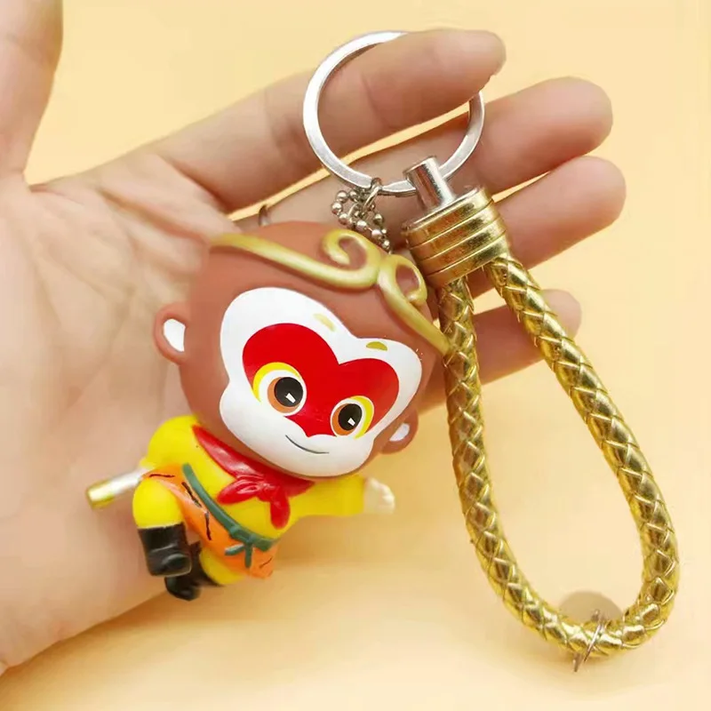 

Leather Rope Bell Pom Pom The Monkey King Pompom Cartoon Keychain Monkey Cartoon Key Holder Key Ring Car Bag Pendant Keyring