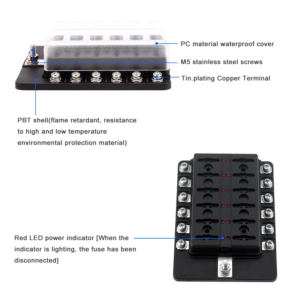 12 ходовой лопасти держатель коробки предохранителей блок предохранителей красный светодиодный индикатор 10 шт. предохранители 10 шт. клеммы для автомобиля лодки морской караван грузовик 12 В 24 В