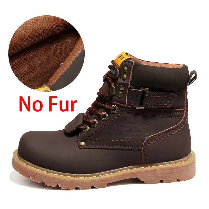 DEKABR/ мужские зимние ботинки; ботинки из натуральной кожи на меху; Качественная мужская Осенняя обувь; Рабочая обувь; большие размеры 35-46 - Цвет: Dark Brown
