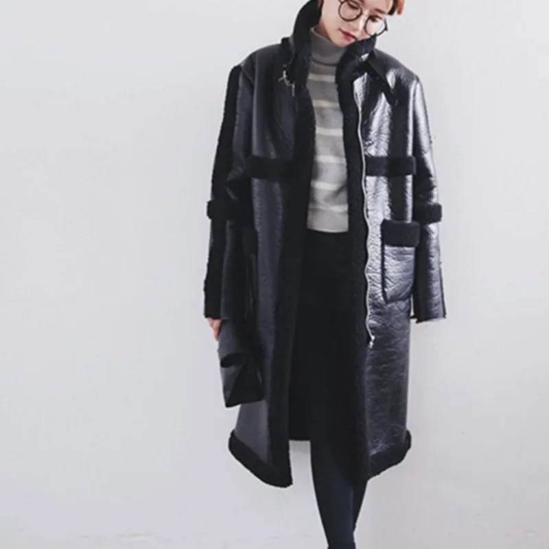 vent Nouveau Manteau Automne À Femmes Fendue white Black Commune Lâche Cru Poche Manches creamy Mode Pleine Aa057 Winte 2018 Coupe Pu ewq Zippée Td5q6wT