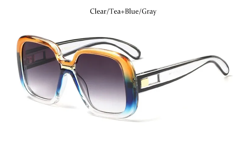 Clear Tea Blue Gray Модные крупные женские солнцезащитные очки Квадратные градиентные женские солнцезащитные очки в винтажном стиле; Модные прозрачные солнцезащитные очки для женщин леди UV400 - Цвет линз: Clear Tea Blue Gray