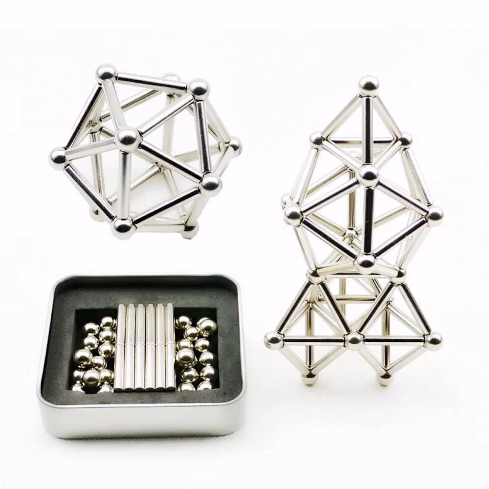 

63Pcs Neodymium Magnetic Bars Metal Balls Permanent Magnet Pressure Relief Neodymium Magnet 36PCS bars and 27PCS balls