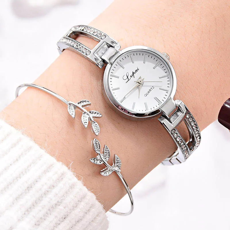

Women Quartz Watch Bracelet Set with Hollow Alloy Band Leaves Decor Bracelet @M23