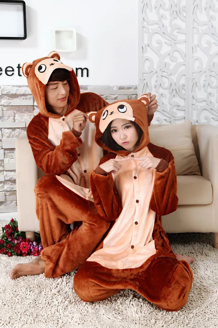 Кигуруми коричневый обезьяна Onesie пижамы животных зимние взрослые комбинезоны Хэллоуин косплей костюм вечерние подарки