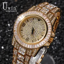 Uwin Full Iced Out Men Watches Stainless Steel Fashion Luxury Rhinestones Quartz Square Wristwatches Business Watch Uwin Full Iced Out Men Watches Stainless Steel Fashion Luxury Rhinestones Quartz Square Wristwatches Business Watch