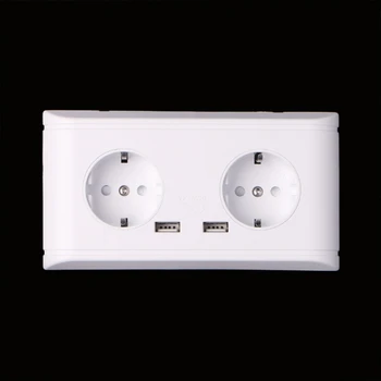 

16A WallDouble Socket Charger Adapter Double USB Ports EU Plug Power Outlet Panel