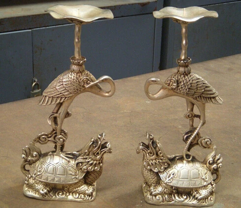 

B0601 free shipping Chinese Tibet Silver Candlestick Carved Turtle Swa Pair statue