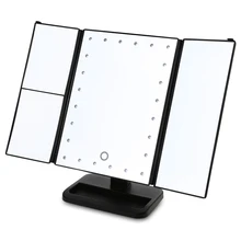 Tri-Fold Adjustable 24 LED Lights Dimmable Mirror 1X/2X/3X Magnifying Make-up Mirror Bathroom Tabletop Mirror for Beauty Makeup