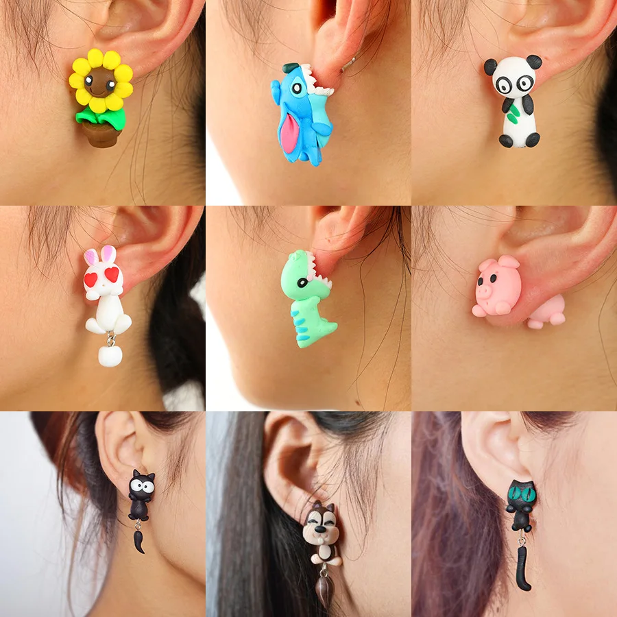 Fashion Handmade Polymer Clay cat Cute Animal Earrings For Women