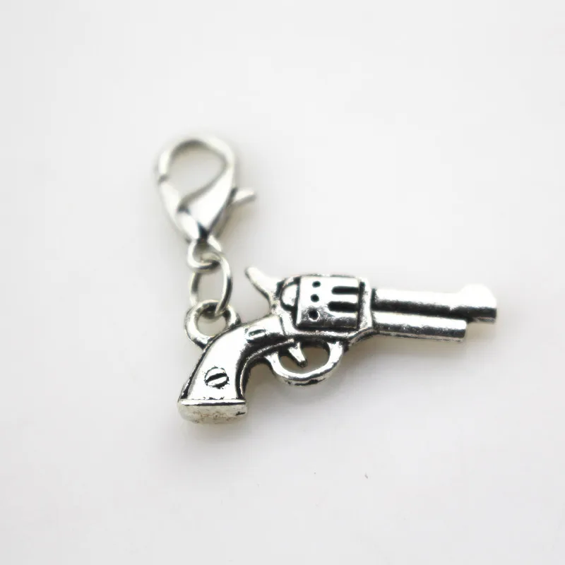 50pcs/lot silver pistol gun dangle charms floating charms hanging