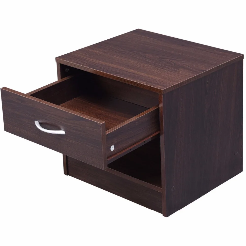 Giantex Nightstand End Table Modern Wood Storage Display Cabinet Bedroom Furniture with Drawer Shelf HW54817NA
