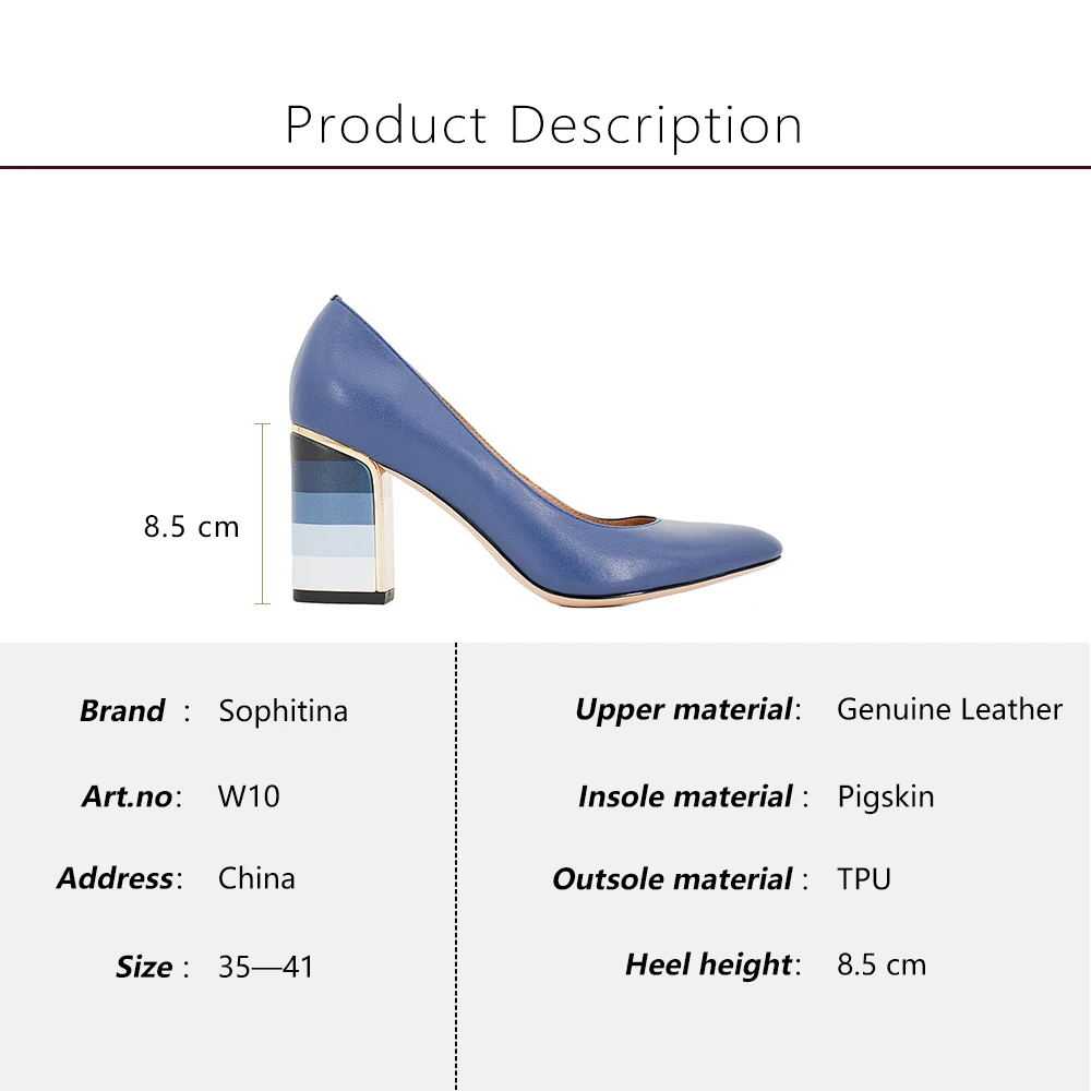 SOPHITINA 2019 Genuine Leather Pumps Women's Autumn Slip-On Round Toe Square Heel Dress Shoes Handmade Elegant Shallow Pumps W10