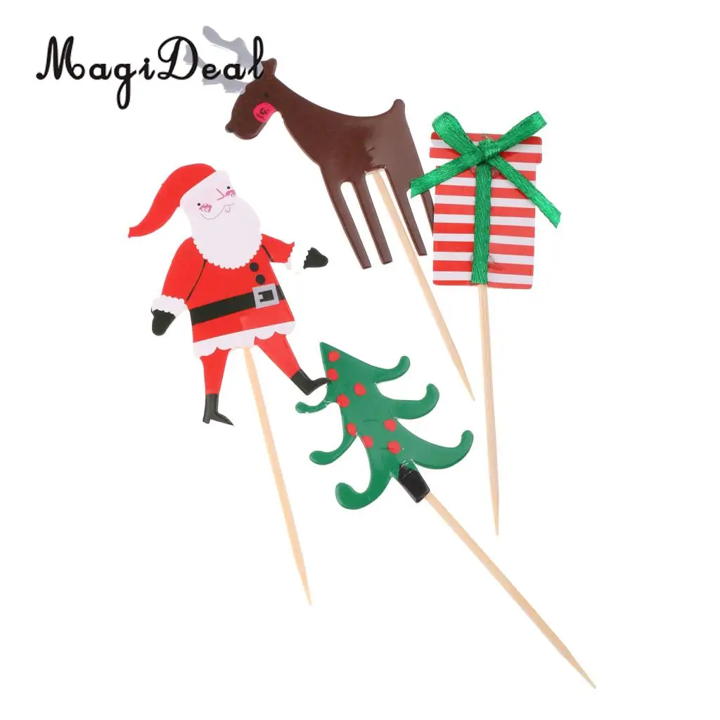 MagiDeal Pack of 24 Pieces Festival Cartoon Christmas Cupcake Picks Tree Santa Reindeer Box Cake Toppers Birthday Food Toothpick