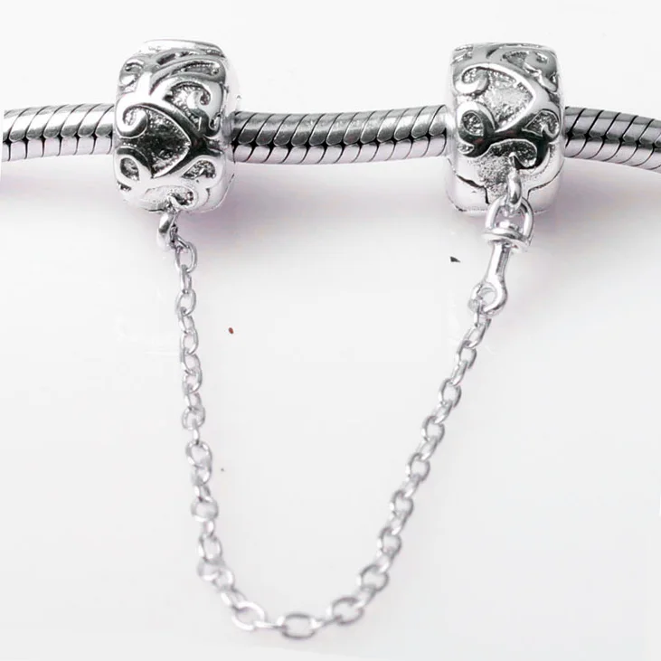 

Authentic 925 Sterling Silver Bead Charm Cute Stripe Clip Lock Safety Chain Bead Fit Pandora Bracelet Bangle DIY Jewelry
