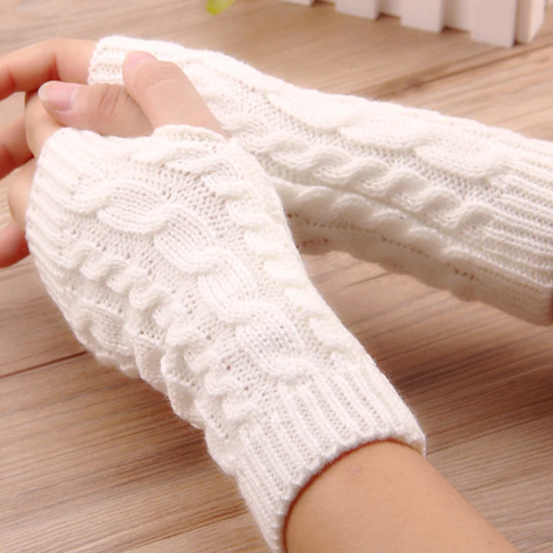Женские перчатки Стильные теплые зимние перчатки женские вязаные крючком перчатки из искусственной шерсти теплые митенки без пальцев женские перчатки