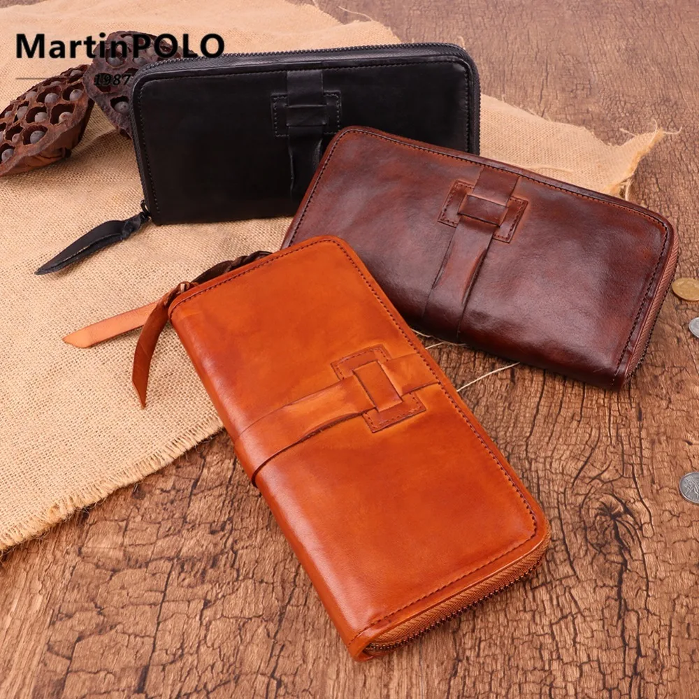 

Brand Genuine Leather Wallet Men Clutch Bag Leather Wallet Card Holder Coin Purse Zipper Male Long Wallets Cartera Hombre