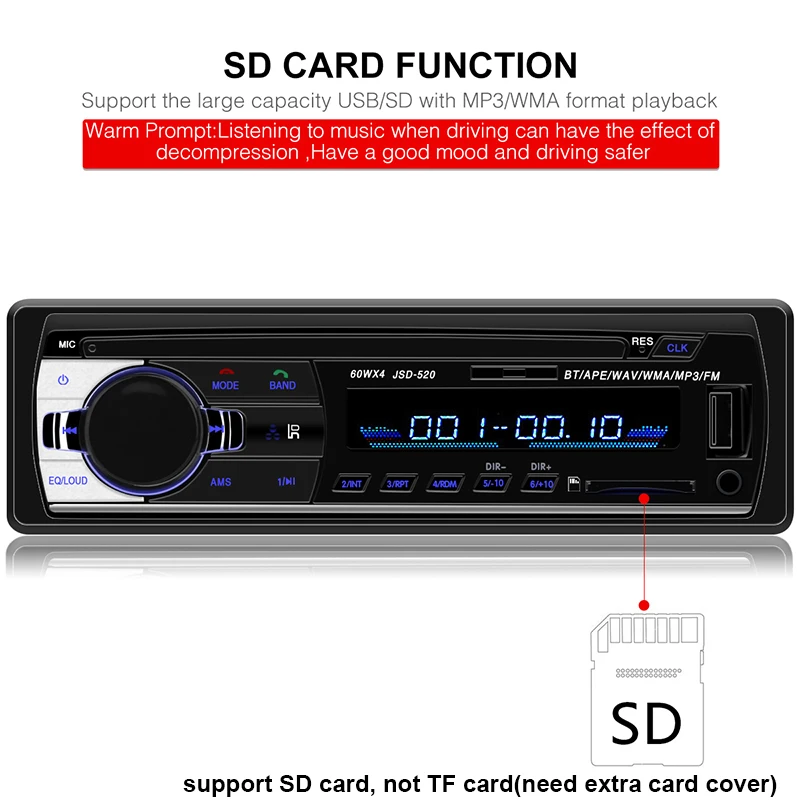 Авторадио 1 DIN Авторадио Bluetooth Автомобильный MP3 стерео плеер FM AUX SD USB автомобильный аудио плеер 12 В JSD-520 в-тире Carro Automotivo