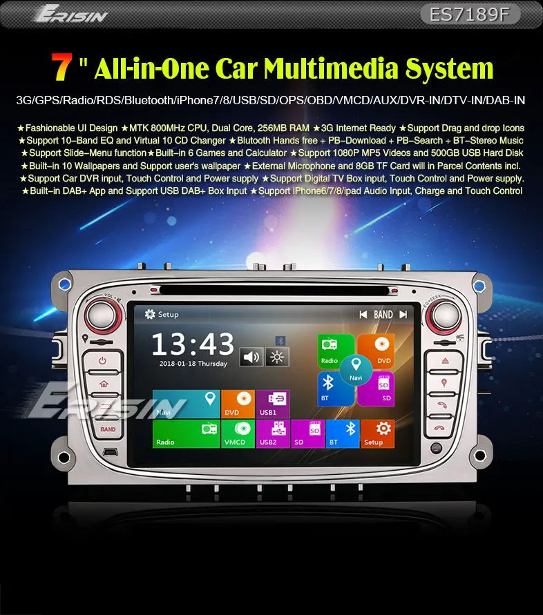 Best Car DVD CD Player Erisin ES7189F 7" Win8 UI Stereo GPS DAB+ System for Ford Focus Galaxy C-Max S-Max 0