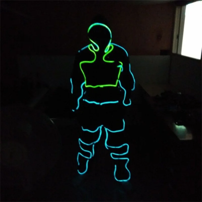Compare New design hot sale EL wire glowing flashing costumes with helmet for dj stage show performance Christmas Halloween