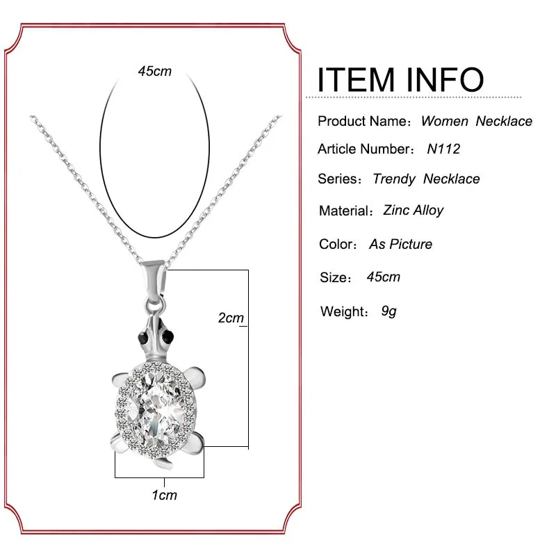 F& U цинковый сплав золотистого и серебристого цвета ювелирные изделия Bijoux Стразы милый счастливый Шарм черепаха кулон ожерелье для девочек подарок