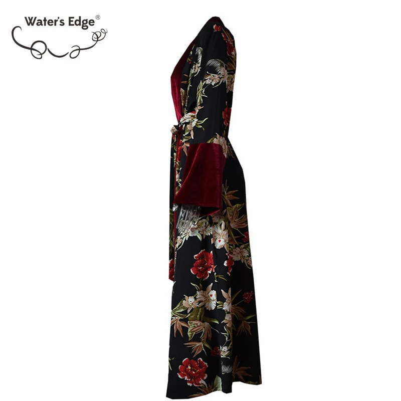 Water's Edge 5xl Plus Size Women Long Robe Dress Long Sleeve Gold Velvet Sashes Autumn Casual Big Clothes Dresses