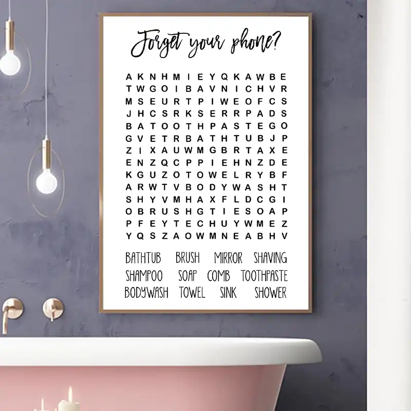 Bathroom Word Search Prints Black White Minimalism Guest Bathroom Sign Wall Art Decor Learning Poster Canvas Painting Picture Painting Calligraphy Aliexpress