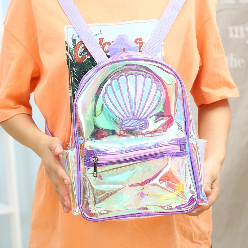 

Girl Laser PVC Mermaid Backpack Summer Transparent Waterproof School Bag Large Capacity Holographic Clear Teenager Student Bag