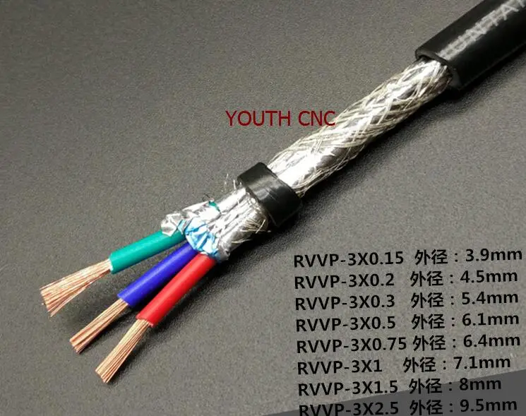 

Farrow Cable RVVP, 1m High quality 0.75^mm2 3 cores Shielded Cable for spindle, inverter and stepper motors, electrical cables