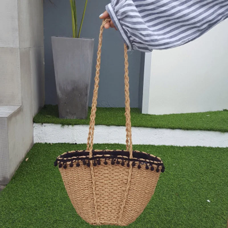 Women Beach Bag 2017 Bohemian Straw Bags Handmade Summer Travel Tote Drawstring Basket Vacation Shopping Handbags SS0282 (4)