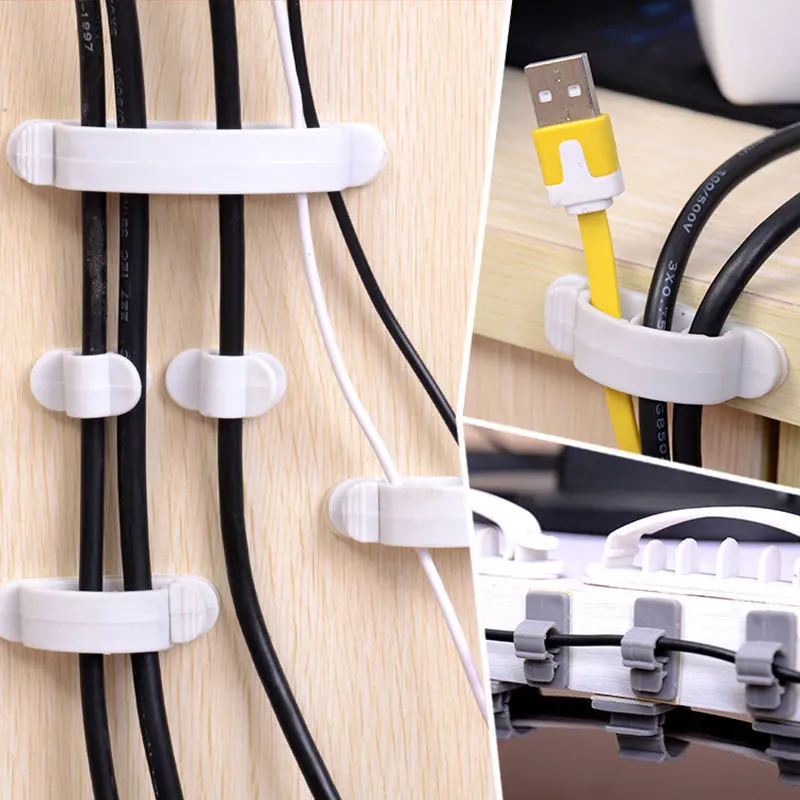 10× Cable Rope Wire Line Organizer Clips Adhesive Clamp Fixer Desk Wall Holder