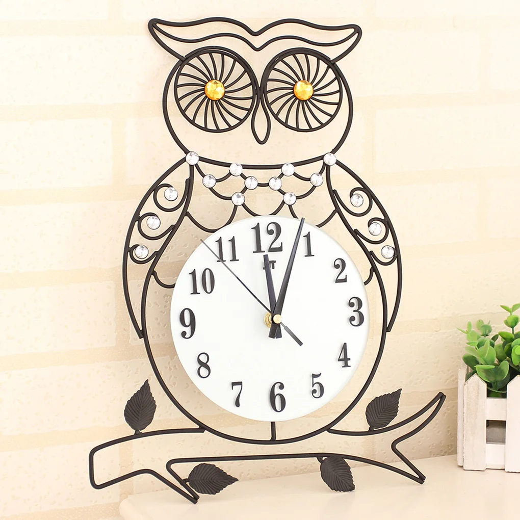 

Owl Iron Hollow Out Crystal Wall Clock 3D DIY Cartoon Bird Style Wall Hanging Clock Home Kitchen Office Decoration