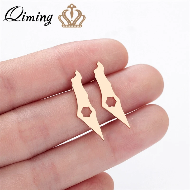 

QIMING Stainless Israel Map Stud Earrings Israeli Magen Star Of David Posts Jewish Enthic Jewelry Israel Gift Women Earring