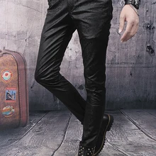 Размеры от 28 до 33! Новые зимние кожаные брюки, мужские певицы парикмахера ночной клуб представления тонкий моды PU кожаные штаны