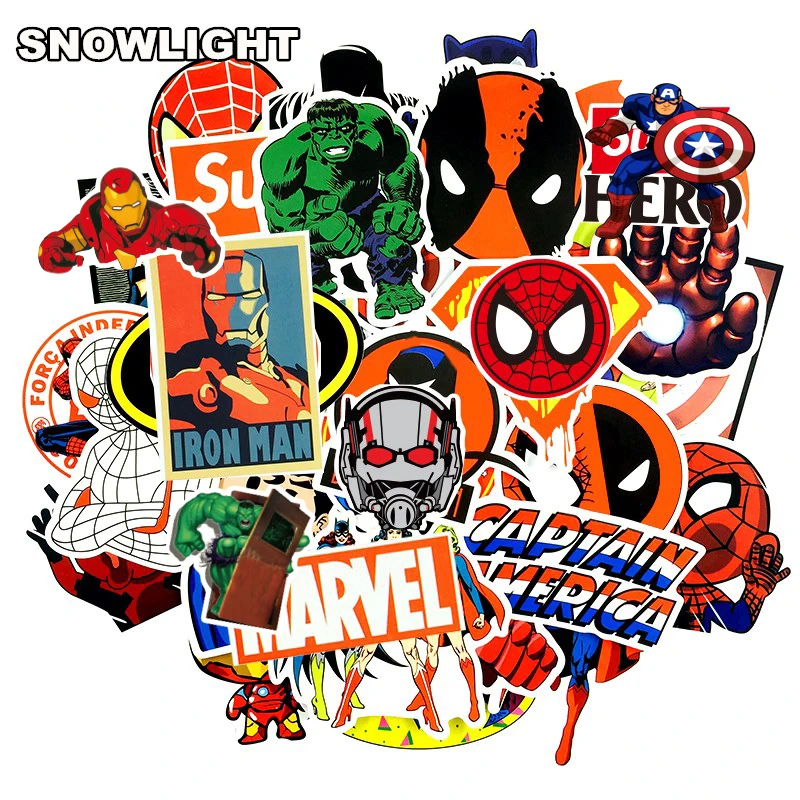 NEW 50 Pcs/Lot Avengers Stickers MARVEL  For Car Laptop Decal Luggage Skateboard Hulk Iron Man Toy Sticker For Kid