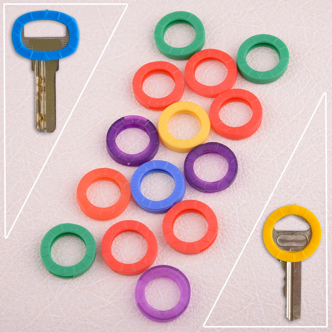 

beler New 16pcs Mixed Color Identification Silicone Key Rings Hollow Caps Covers Tags Identifier For Car door keys