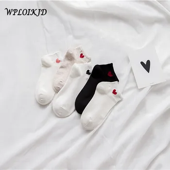 

[WPLOIKJD]College Style Cute Socks Women Different Color Heart Female Love Elasticity Short Casual Lady Socks Breathable Sokken