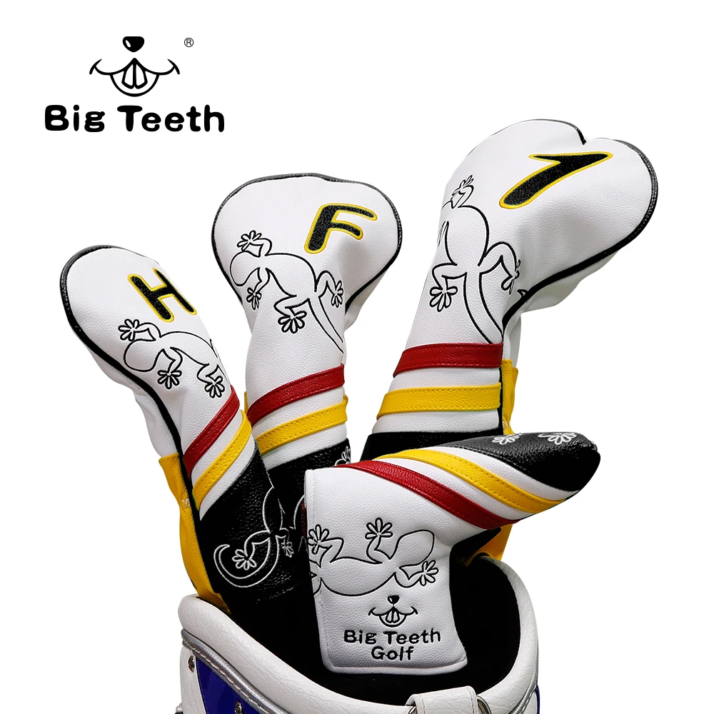 

Big Teeth Golf Wood Headcover Set for Blade Ping Type Putter Club/Driver/Fairway/Hybrid Wood Club PU leather Gecko Embroidery