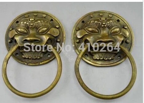 

[old craft ] Collectible Decorated Old Handwork Copper Hammered Pair Dragon Door knocker (A0321)